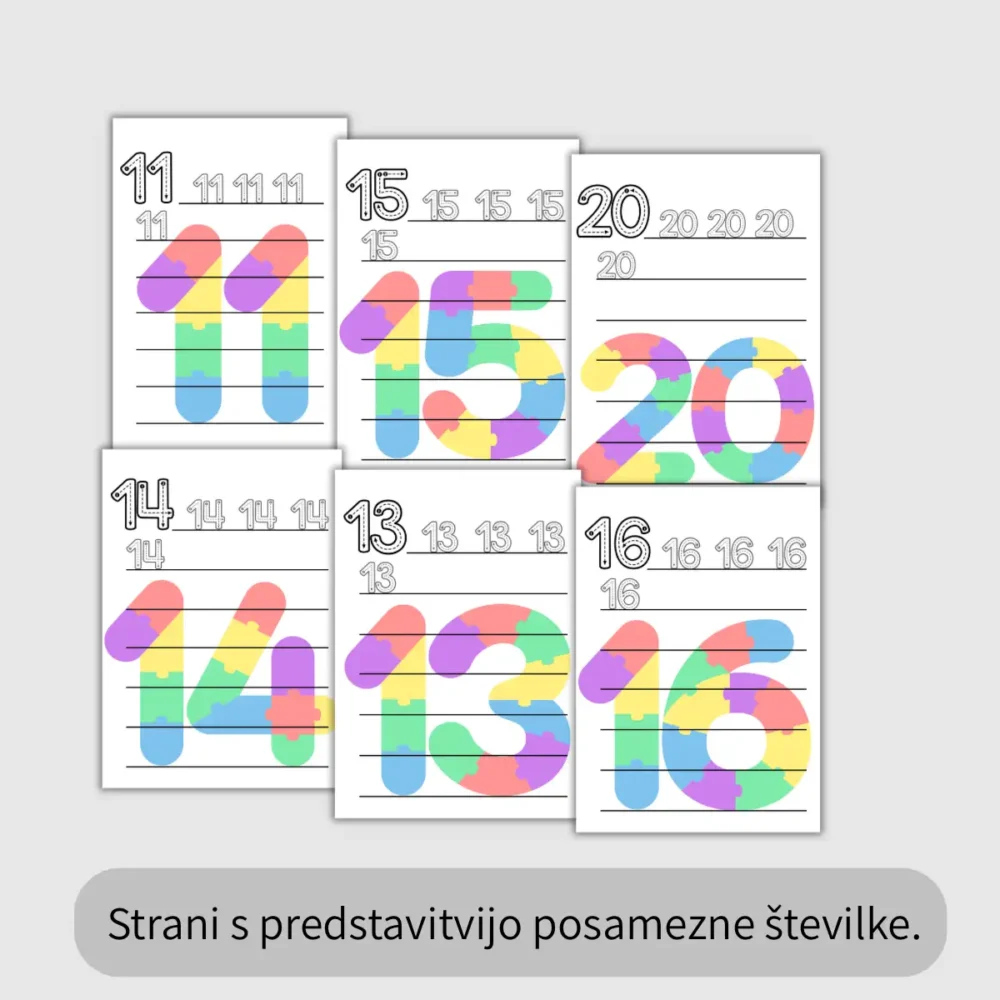 DZ Nauči se šteti od 11-20 - strani s številkami