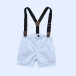 Svečani fantovski komplet s srajčko, metuljčkom, naramnicami in hlačami v modri barvi